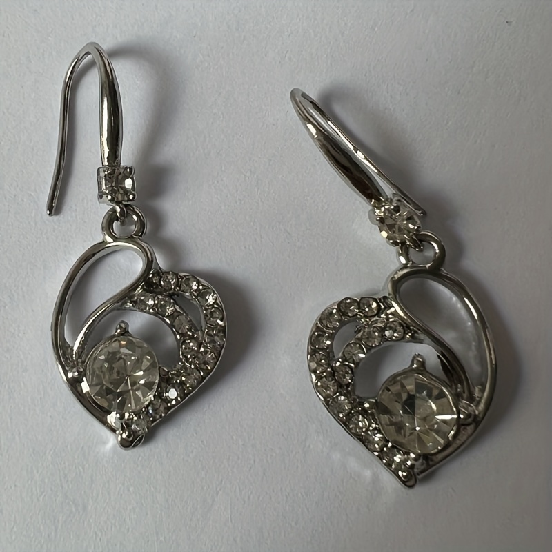 Crystal Heart Drop Earrings Silver Quartz For Brides Bridesmaid