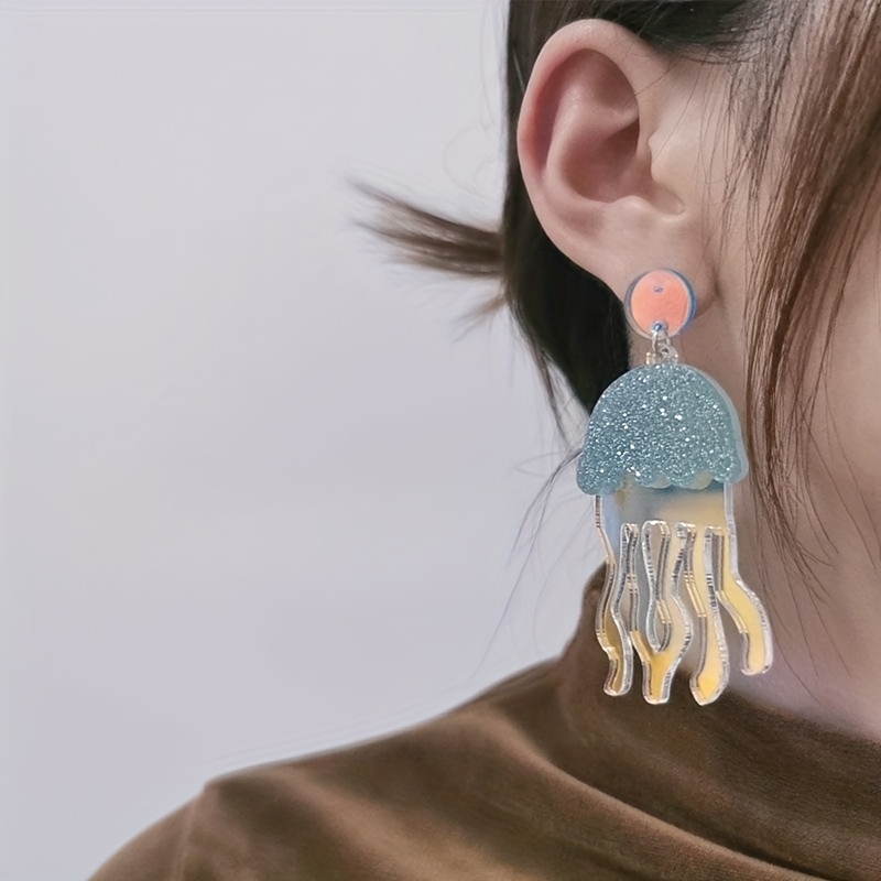 Jellyfish Shape Colorful Beads Decor Boho Dangle Earrings - Temu