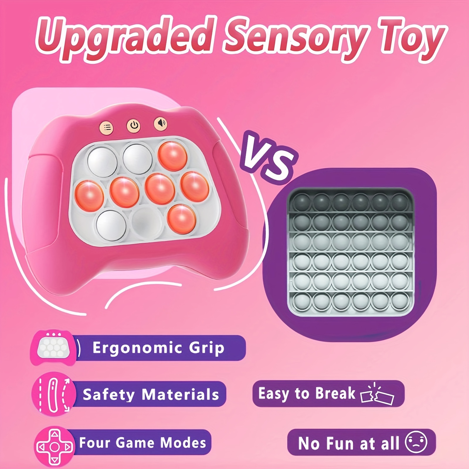  Fast Push Handheld Game, Pop Light Up Game Toys Upgraded  Version 2, Lightly Push to Turn Off The Lit Bubbles.Fidget Sensory Toys for  6 7 8 9 Year Old Kids Boys