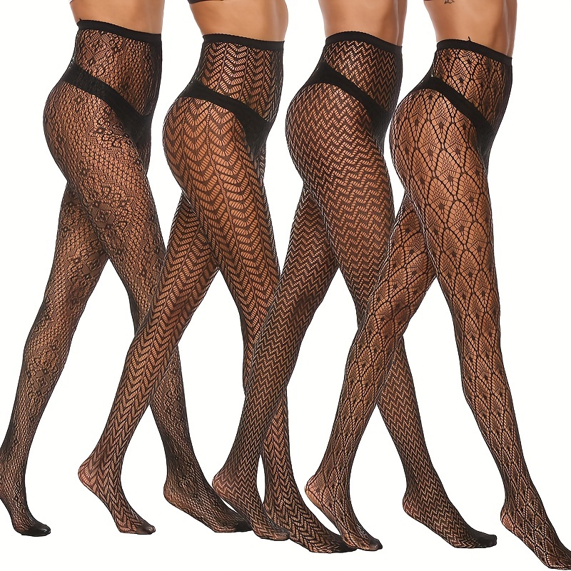 Women Plus Size Fishnet Stockings, Fishnet Tights Thigh High Stockings  Pantyhose for Women, 4 Pairs 