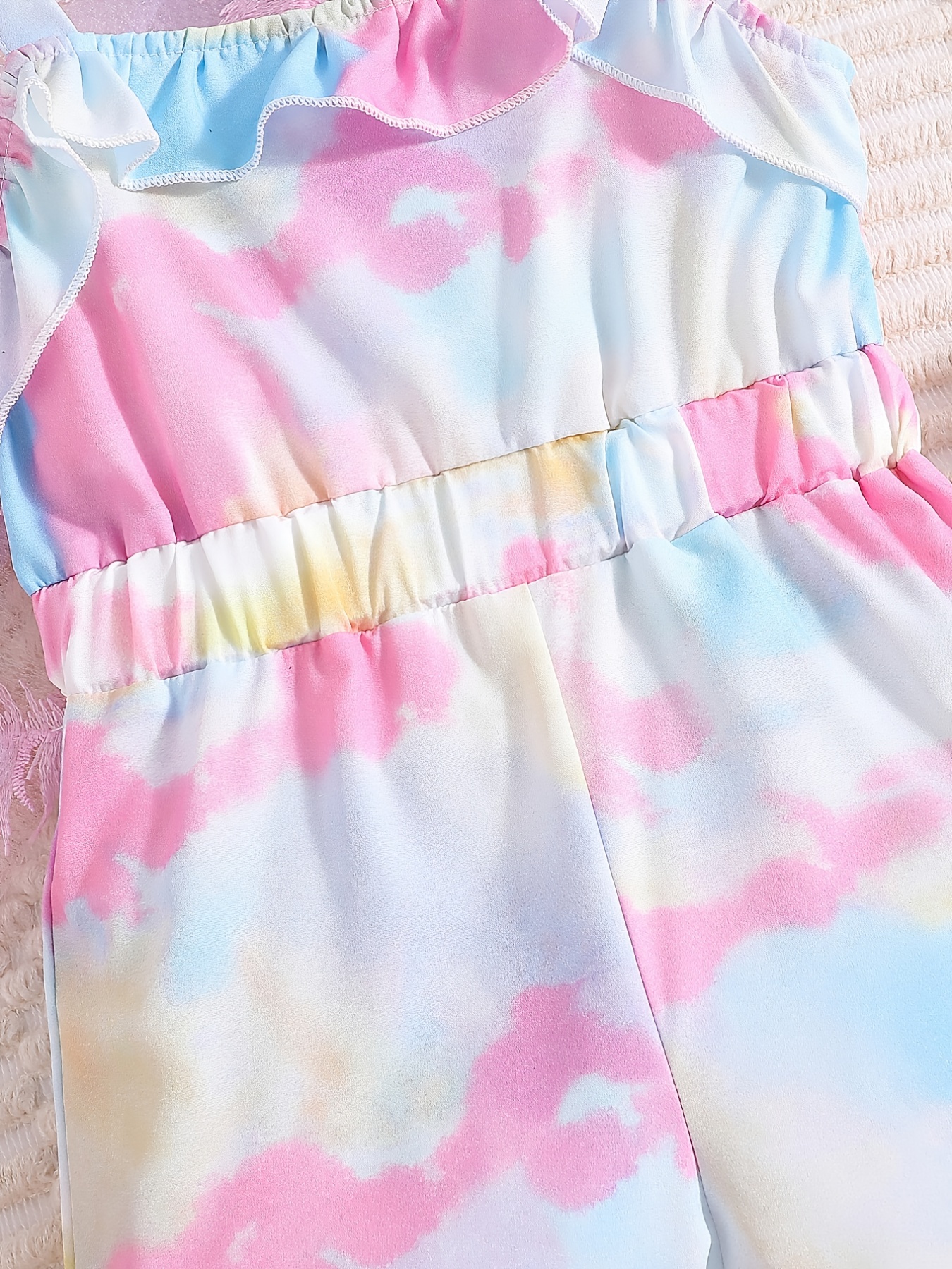 Toddler Girls Tie Dye Ruffle Trim Cami Romper