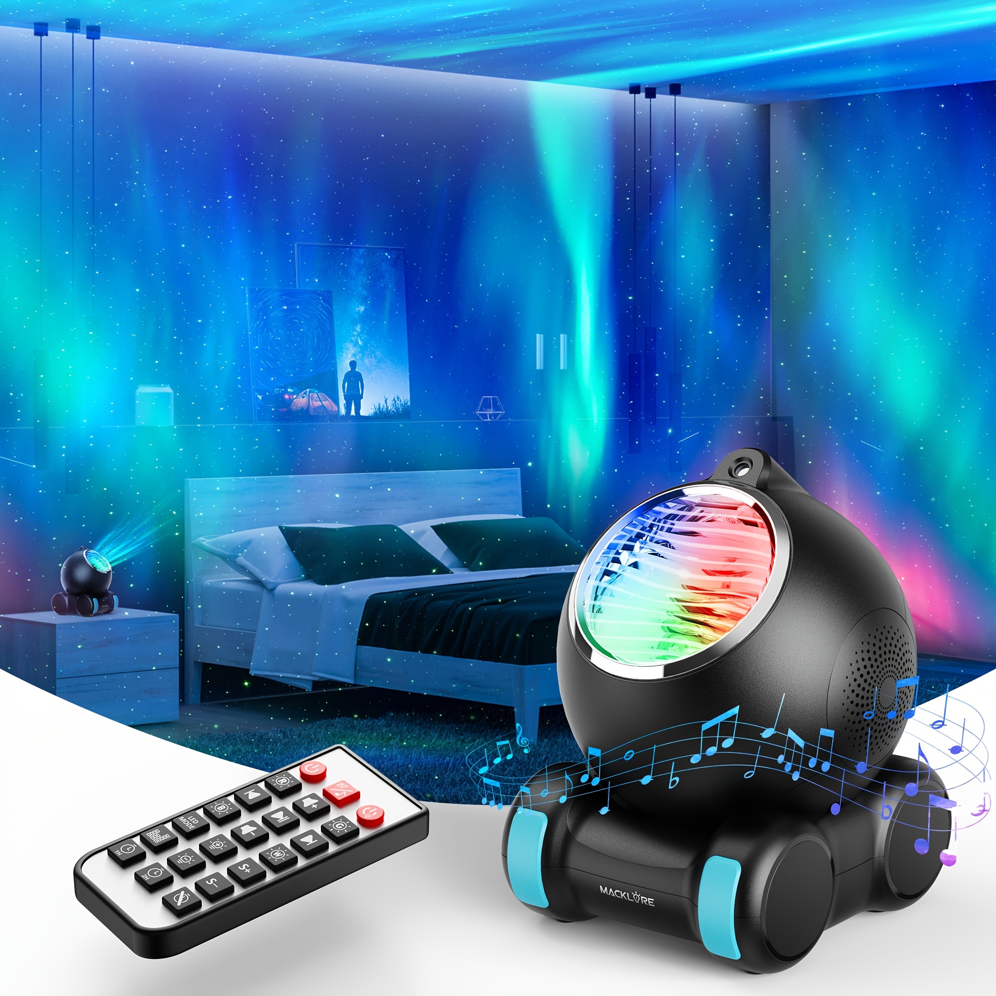 Projecteur d'étoiles, Projecteur Galaxy Rossetta pour chambre à coucher,  Télécommande Haut-parleur Bluetooth à bruit blanc, 14 couleurs Led Night  Lights pour chambre d'enfants, Adulte