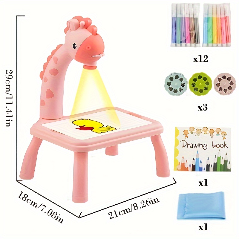 Children's Table Painting Projection Including Projection Of The Main  Drawing Board 12 Color Watercolor Pencils * 1-drawing Book *1- Blackboard  Eraser *1-slide Film *3-happy Doodling-baby Tree Selective - - Temu