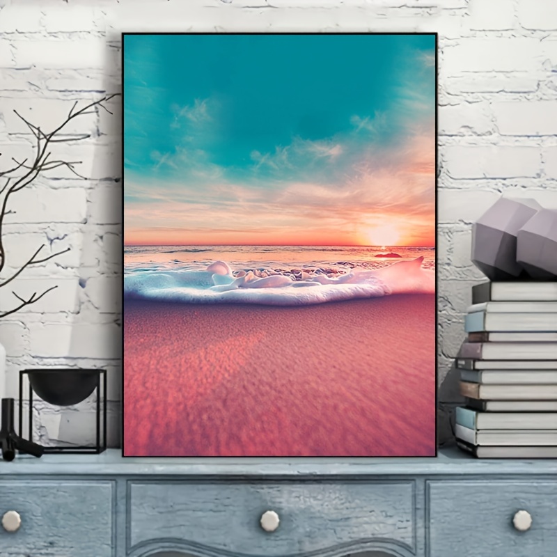 Diy 5d Frameless Diamond Painting Seaside Beach Romantic - Temu