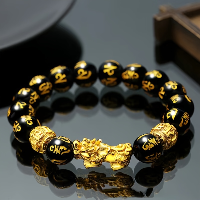 

1pc Obsidian Stone Bead Bracelet, Pixiu Bracelet Luck Bracelet For Men Women