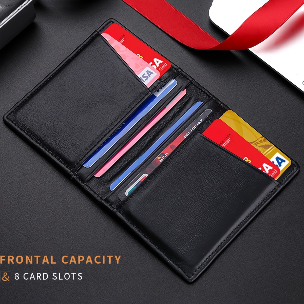 8 Card Slots Slim Genuine Leather Men Mini Credit Card Holder