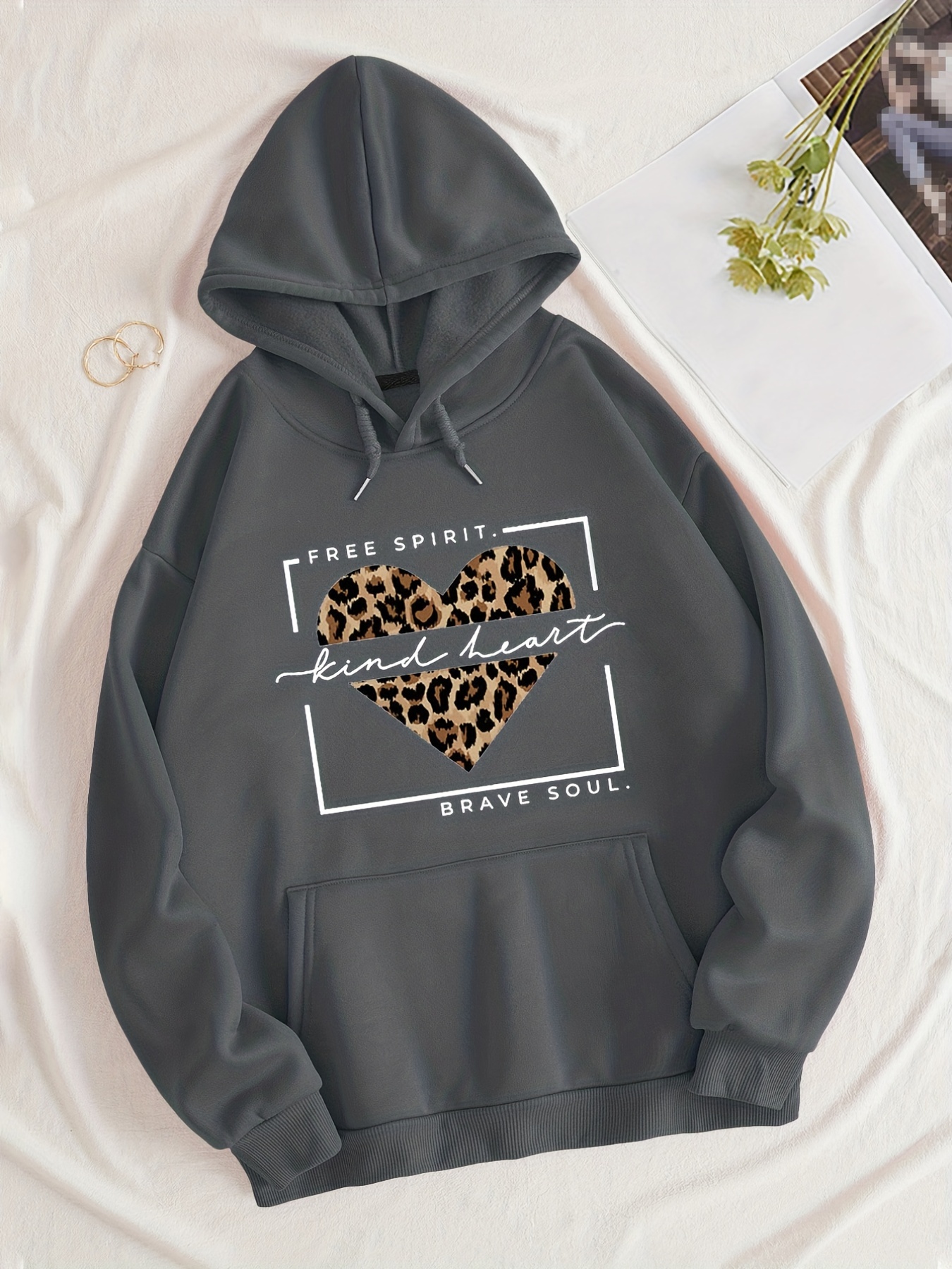 Women's Hoodie Carhartt Letter Print Pocket Leopard Hoodie Style 1-m