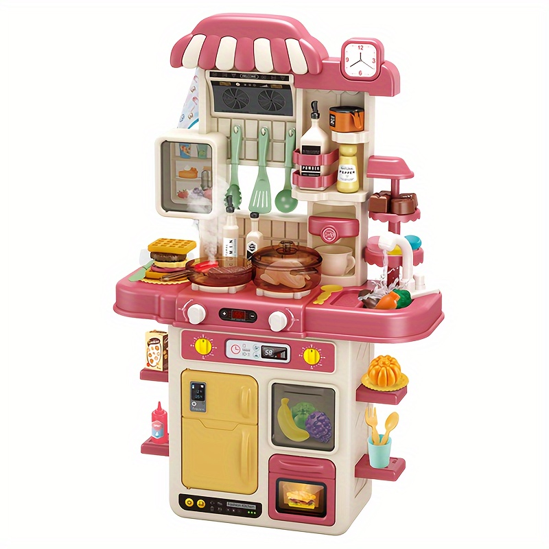  SmartChef Juego de cocina para niños, 48 piezas de accesorios  de cocina, juego de cocina rosa, con diseño realista, sonido, luces y humo,  juego de juguetes de cocina de simulación, regalos