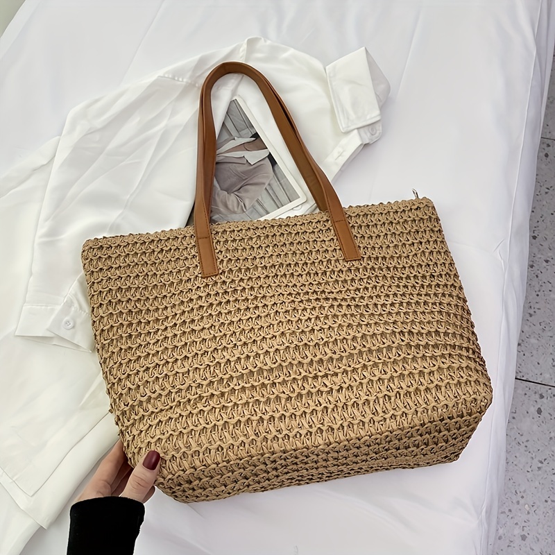Straw Woven Tote Bag with Tassel Decor - Boho Style Summer Beach Bag