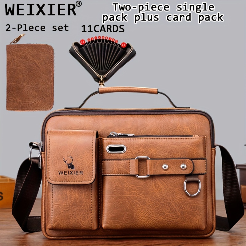 WEIXIER Men's Crossbody Bag Leather Small Business Shoulder Handbag for  IPad 9.7, Light Brown 