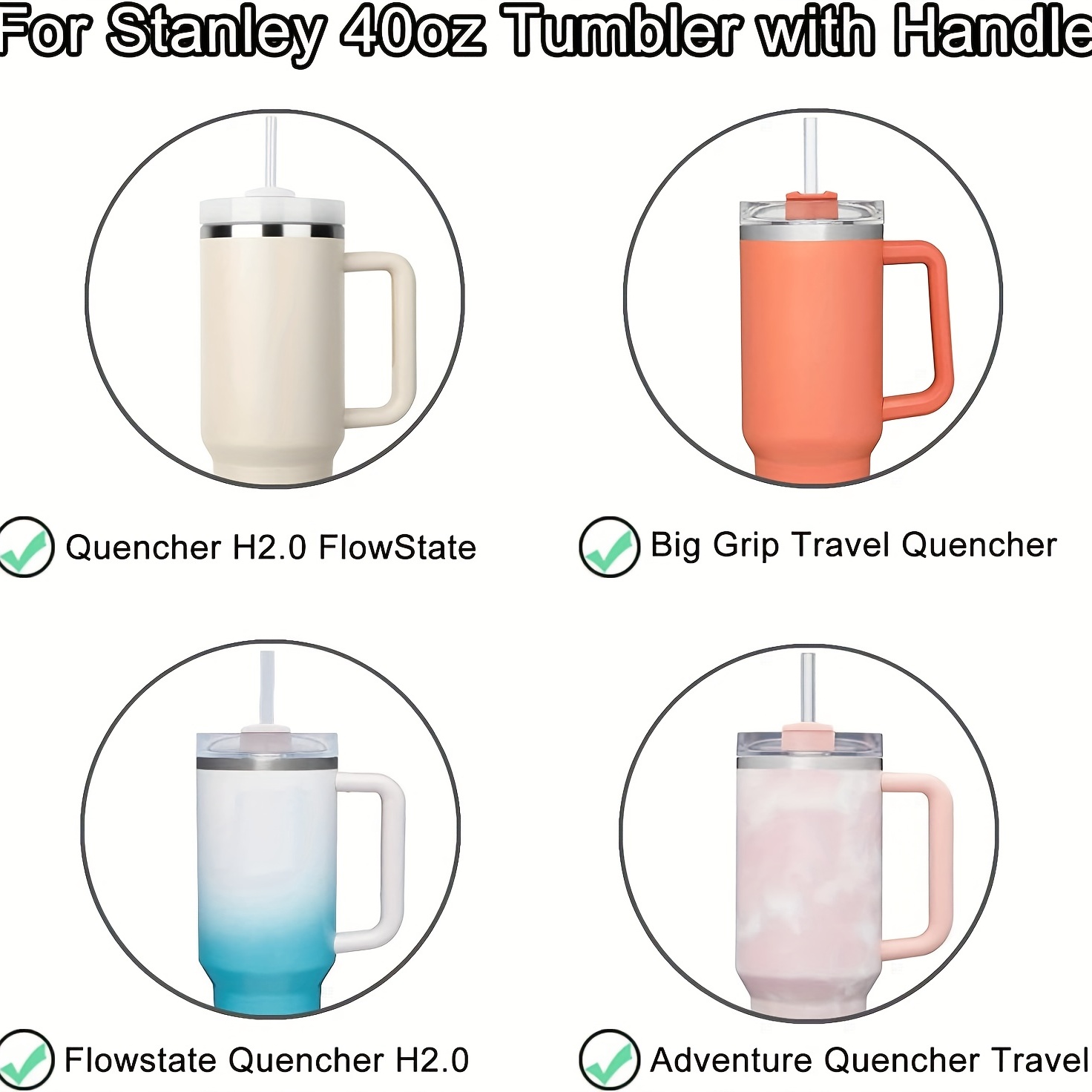 Replacement Lids Compatible With Stanley 40oz Tumbler Cups Quencher H2.0  Flow State Accessories, 3 Colors