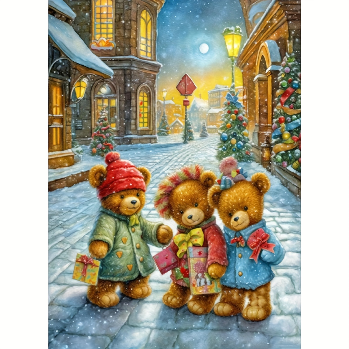 1set Large Size Colored Bear Pattern Rhinestone Painting Kit, 5d