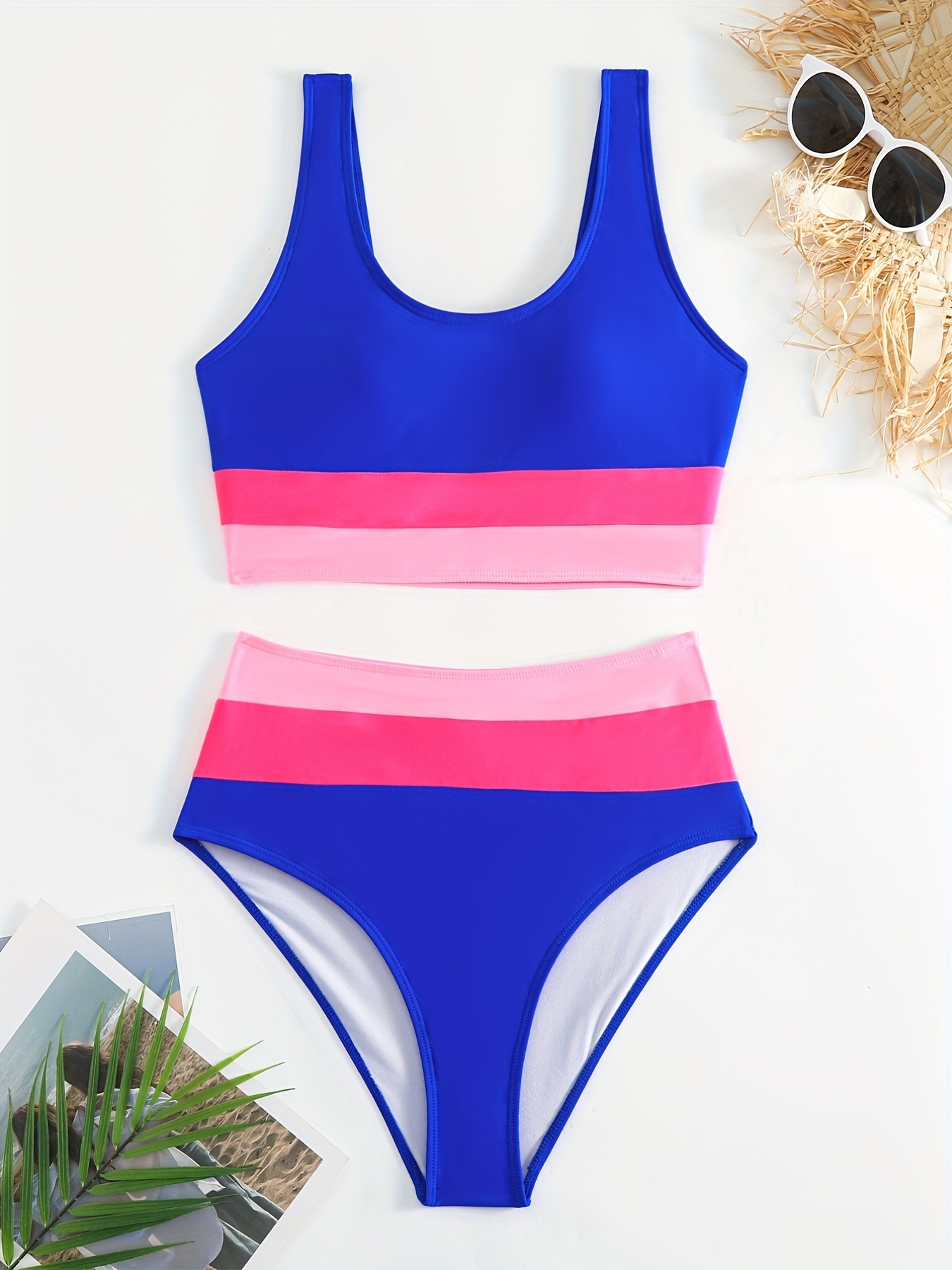 Asymmetric Cut Out Color Block One-piece Swimsuit, Gradient Blue High Cut  Stretchy Bathing Suits, Women's Swimwear & Clothing