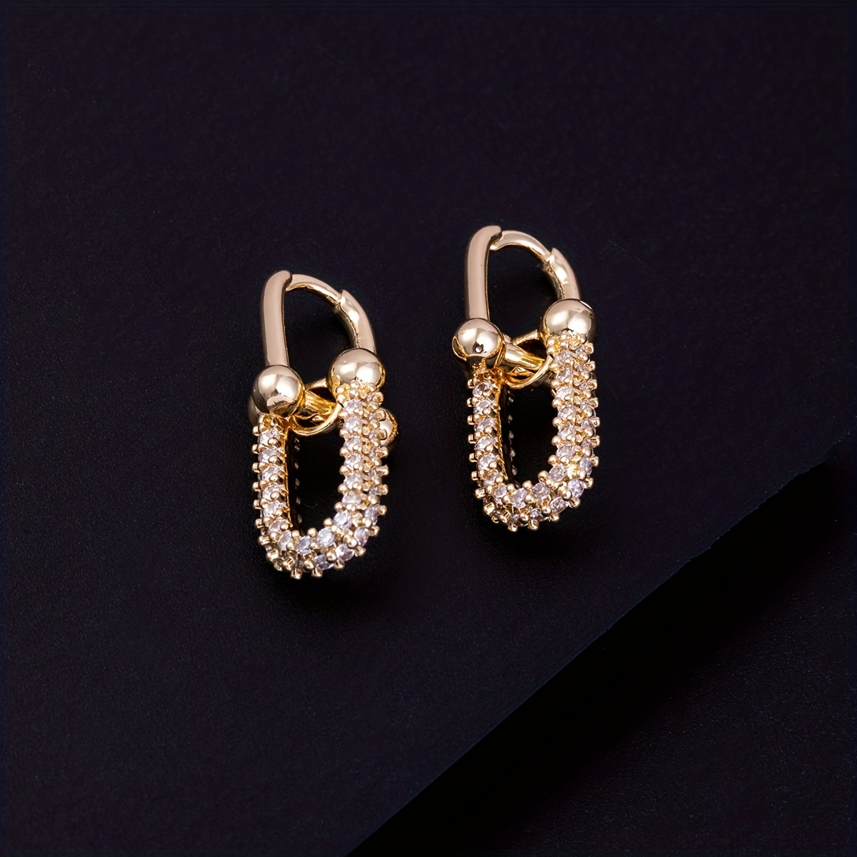 Zirconia Decor Earrings Golden Plated Studs For Men