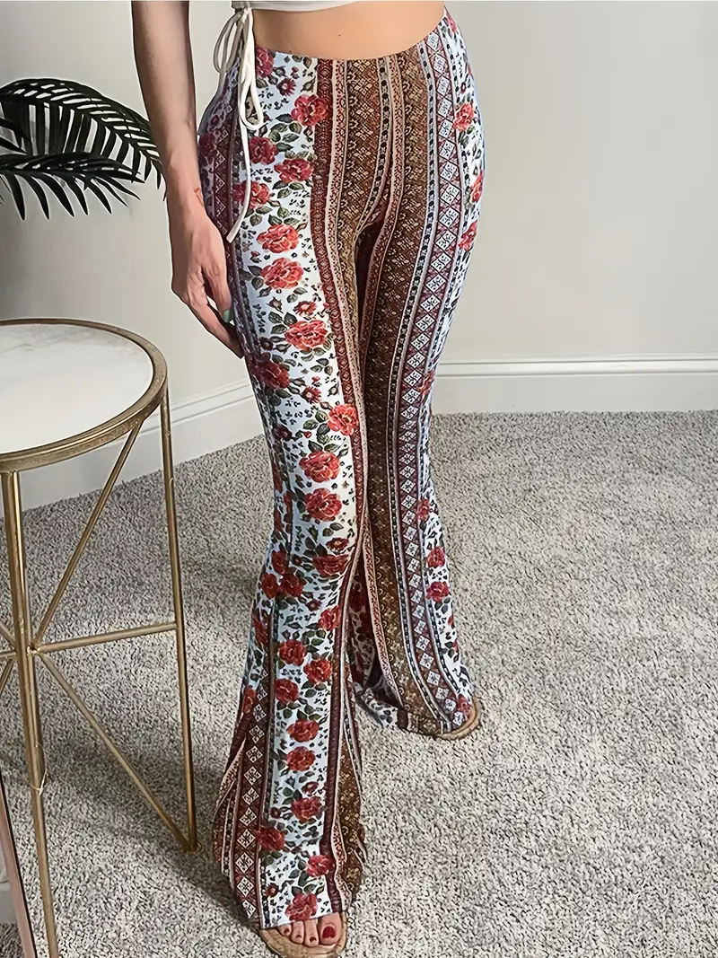 Forbidden Pants Boho Casual Random Print Flare Pants Women's