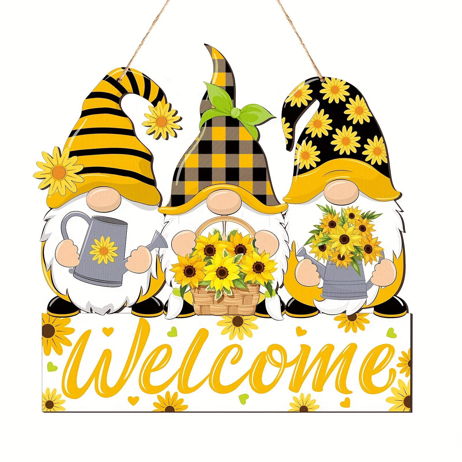 Welcome Bumble Bee Gnome Sign Round Spring Summer Sign for 