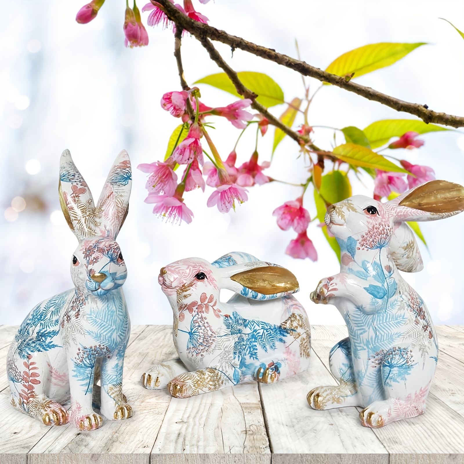 Easter Bunny Rabbit Mini Figurines Set Of 7 Resin