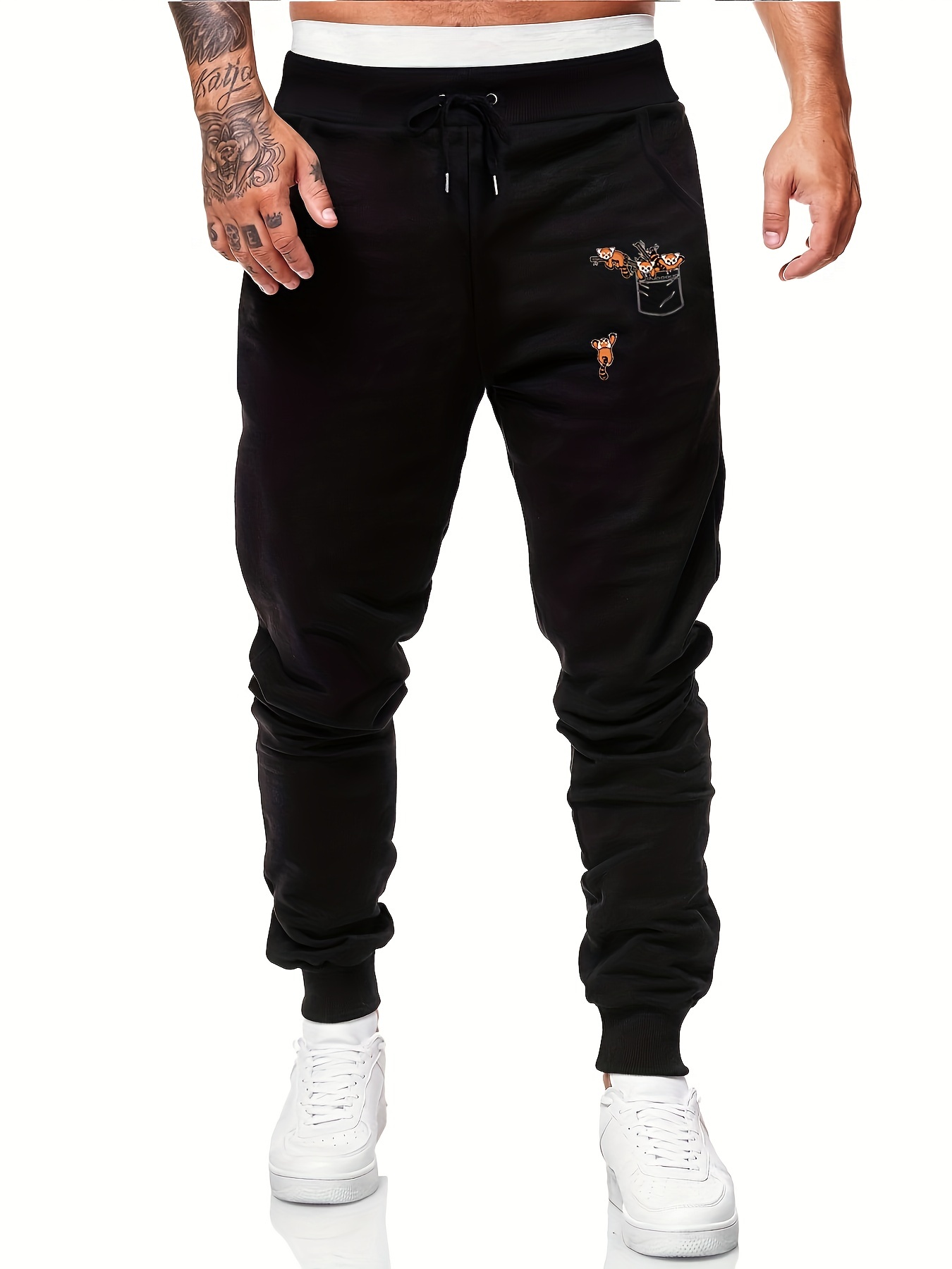 Men's Squirrel Print Fleece Sweatpants Drawstring Jogger Pants