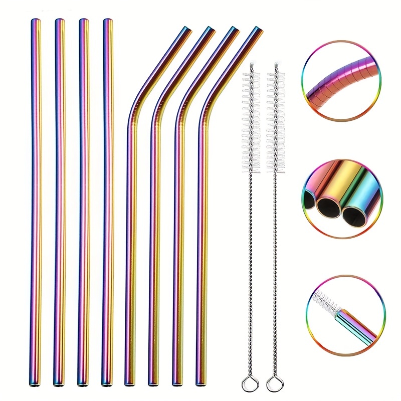 12 Pcs Reusable Metal Straws, Drinking Straws, Aluminum Straws, Smoothies  Straws, Rainbow Colorful Straws for Party, Included Cleaning Brushes