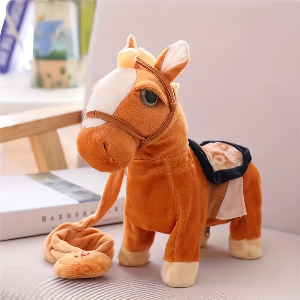 1pc simulation horse electric plush leash will sing walking horse fun doll without battery living room entrance bookshelf wine cabinet tv cabinet decoration