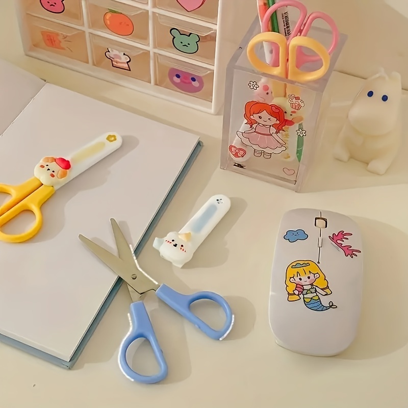 Cartoon Kids Portable Safety Scissors with spring Paper Cutting