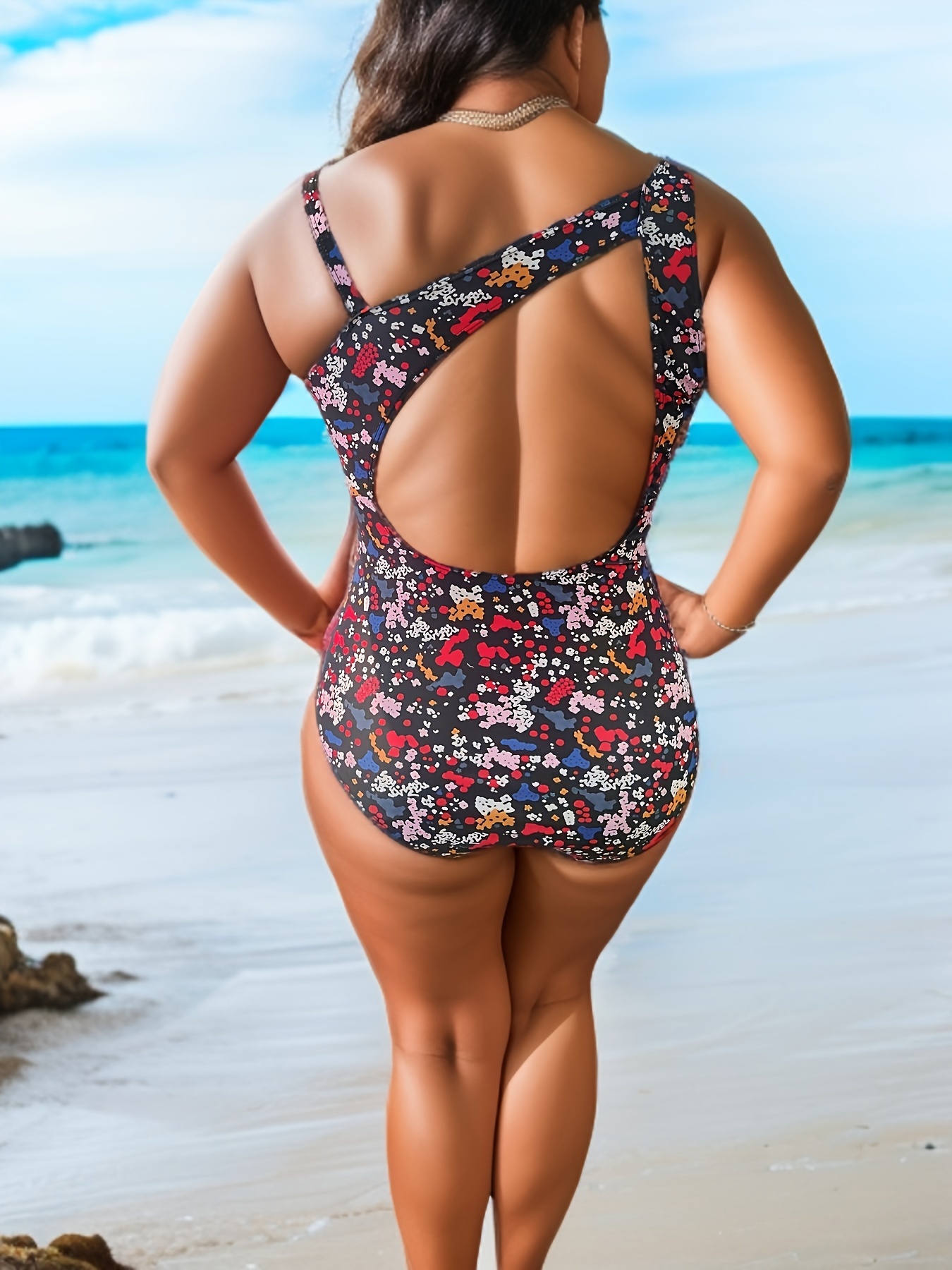 Dropship Plus Size Deep V Neck Solid One Piece Swimsuit; Women's Plus High  Stretch Vacation Boho One Piece Bathing Suit to Sell Online at a Lower  Price