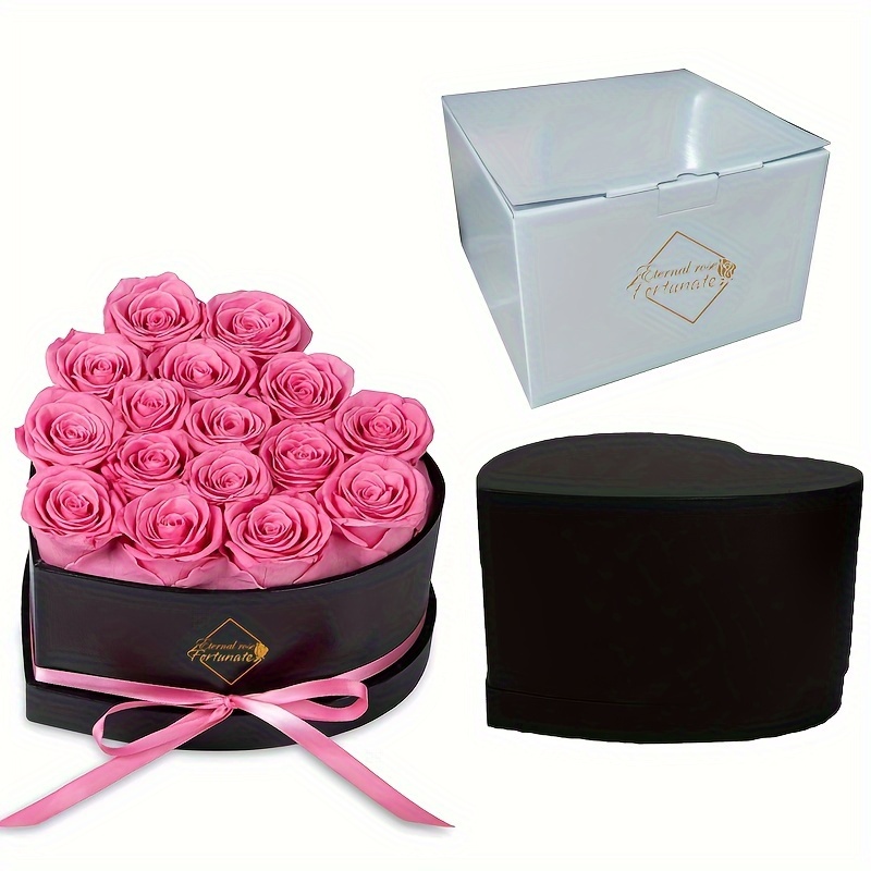 22 Rosas rosa eternas en caja forma corazón - Regalo Enamorados original
