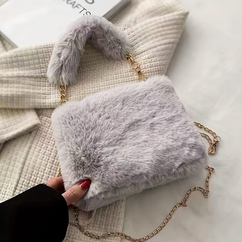 Plush Faux Fur Handbags Women Stylish Fluffy Tote Bags Y2k - Temu Canada