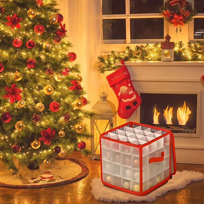 1 Stück 64-gitter-ornament-aufbewahrungsbox, Gewellte, Karierte  Weihnachts-farbball-aufbewahrungsbox, Kleidungs- Und  Kleinigkeiten-finishing-box,  Pp-weihnachtsoutfit-farbball-aufbewahrungstasche, Heimorganisation Und  Aufbewahrungsbedarf, Rot