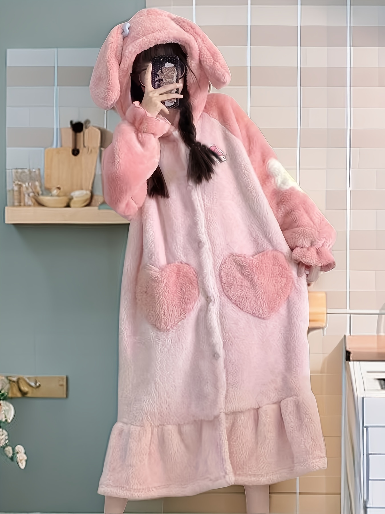 Cozy Bear Nightrobe For Women Thick Hooded Pajamas With Pockets