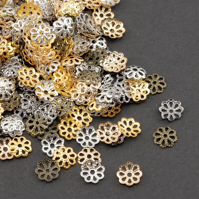 30pcs Bead Cone Metal End Caps Apetalous Spacer Beads Stopper Terminators  For DIY Earrings Bracelet Jewelry Making Supplies, Golden/Silvery/Bronze
