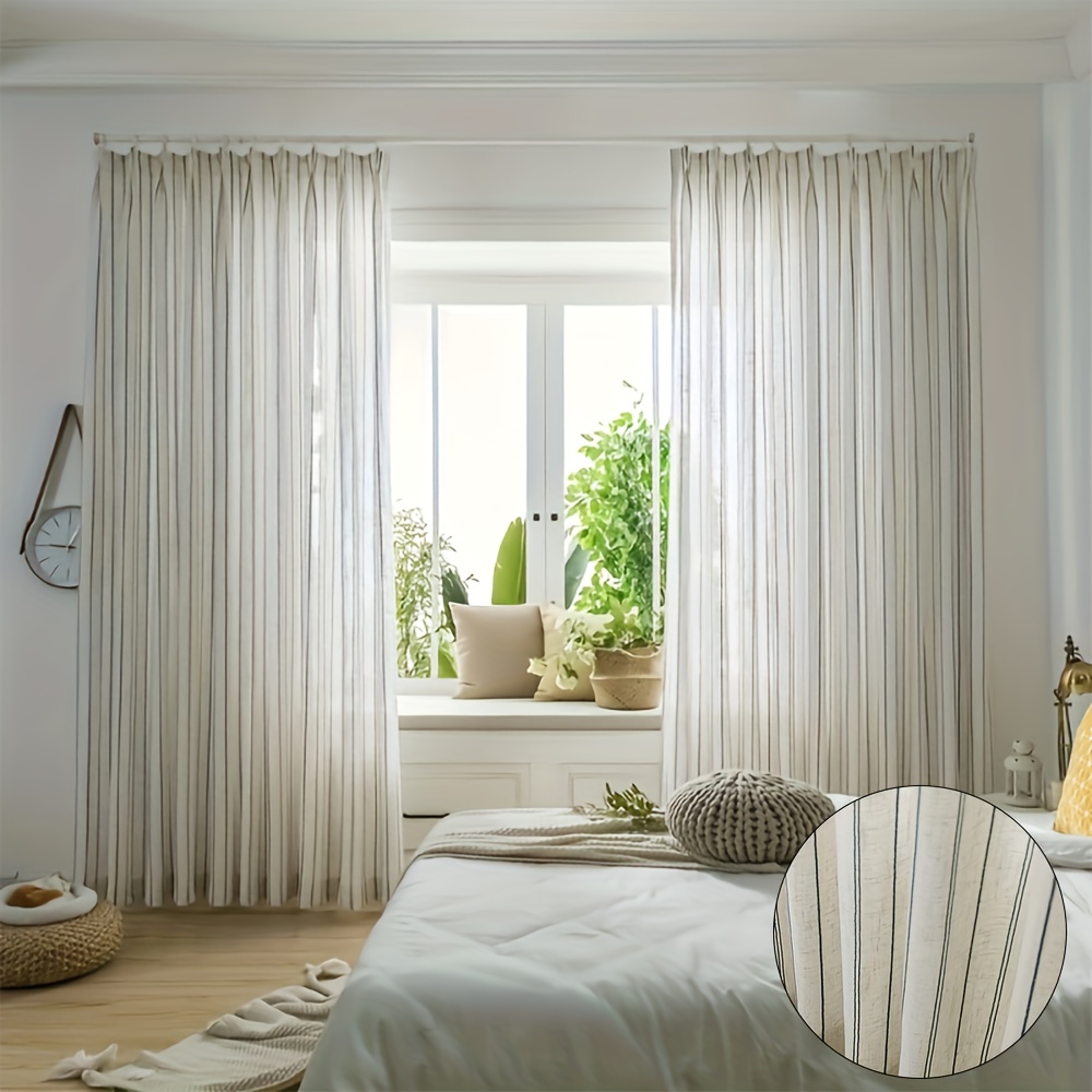 Cortinas blancas de mezcla de algodón de 84 pulgadas, 2 paneles con  pestañas superiores, cortinas bohemias y rústicas para filtrar la luz,  cortinas de