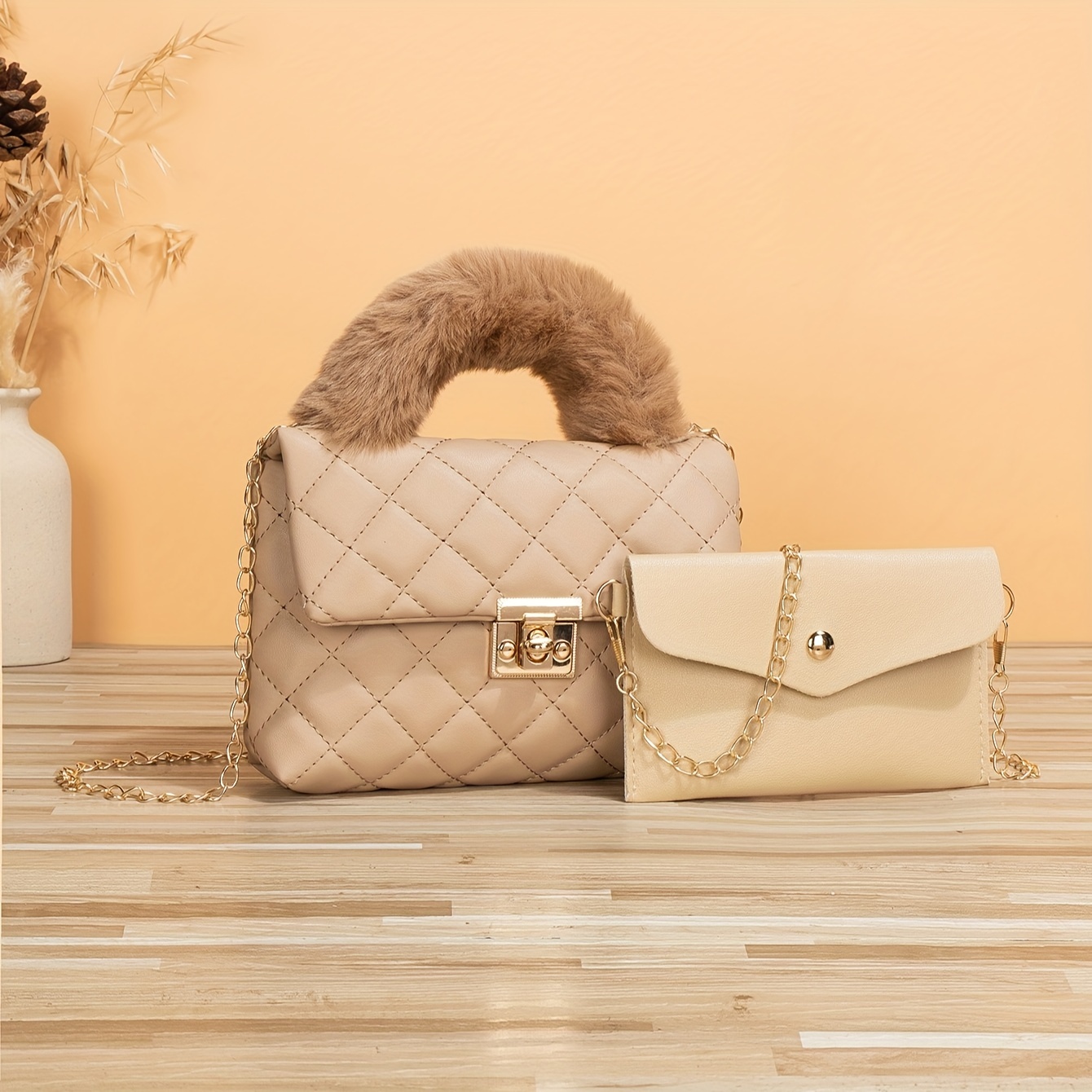 Argyle Quilted Bag Set, Trendy Pu Leather Shoulder Bag, Women's Small Crossbody  Bag With Coin Purse - Temu