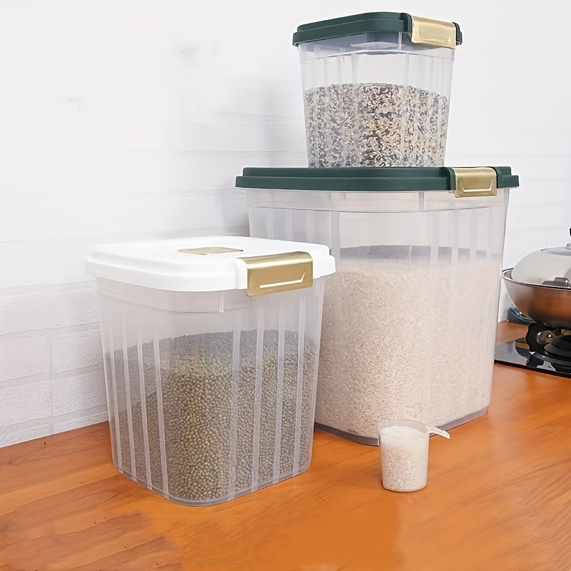 1pc Kitchen Storage Container For Grains With Measuring Cup, Moisture-proof  & Insect-proof, Suitable For Dry Groceries And Snacks, Sealed Grain Storage  Tank