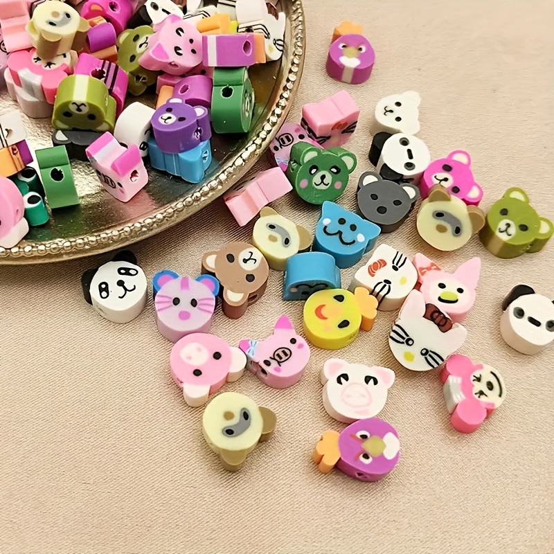 

50/100pcs Polymer Clay Cartoon Animal Mixed Loose Beads For Jewelry Making Diy Earrings Necklace Bracelet Key Bag Chain Pendant Handmade Craft Supplies