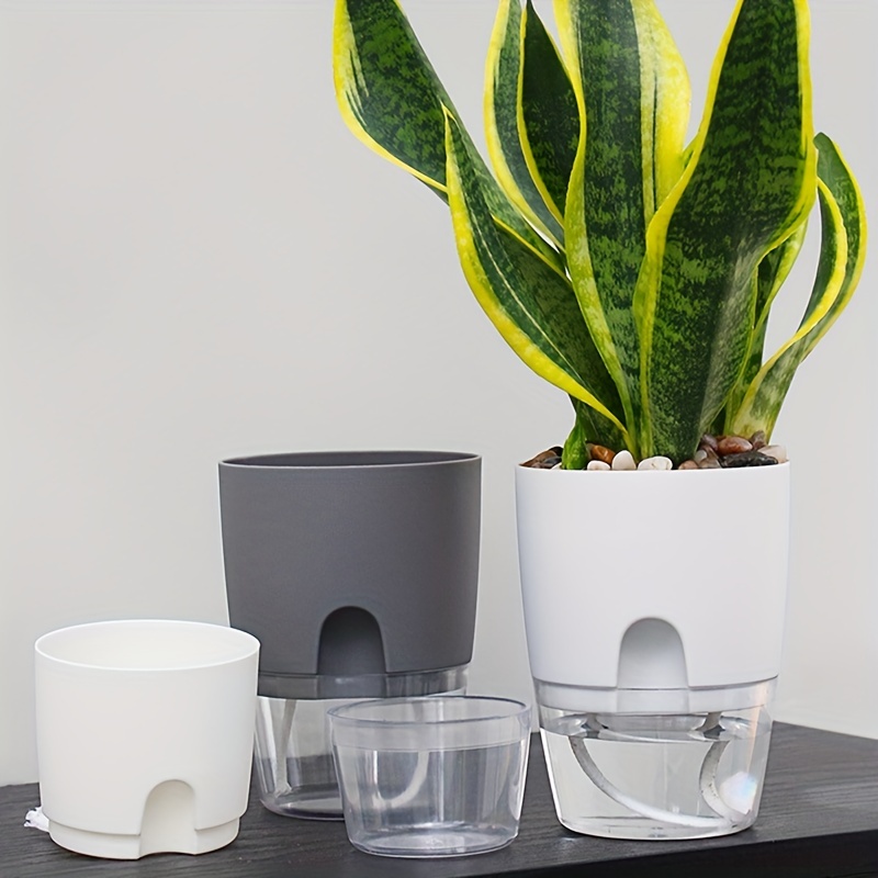 

1pc Transparent Double Layer Plastic Flower Pot Self Watering Flowerpot Plant Pot Creative Pots, Indoor Outdoor Home Decor Garden Patio Supplies