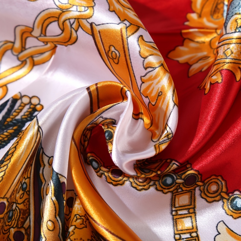 Vintage Square Scarf Carriage Chain Print Shawl