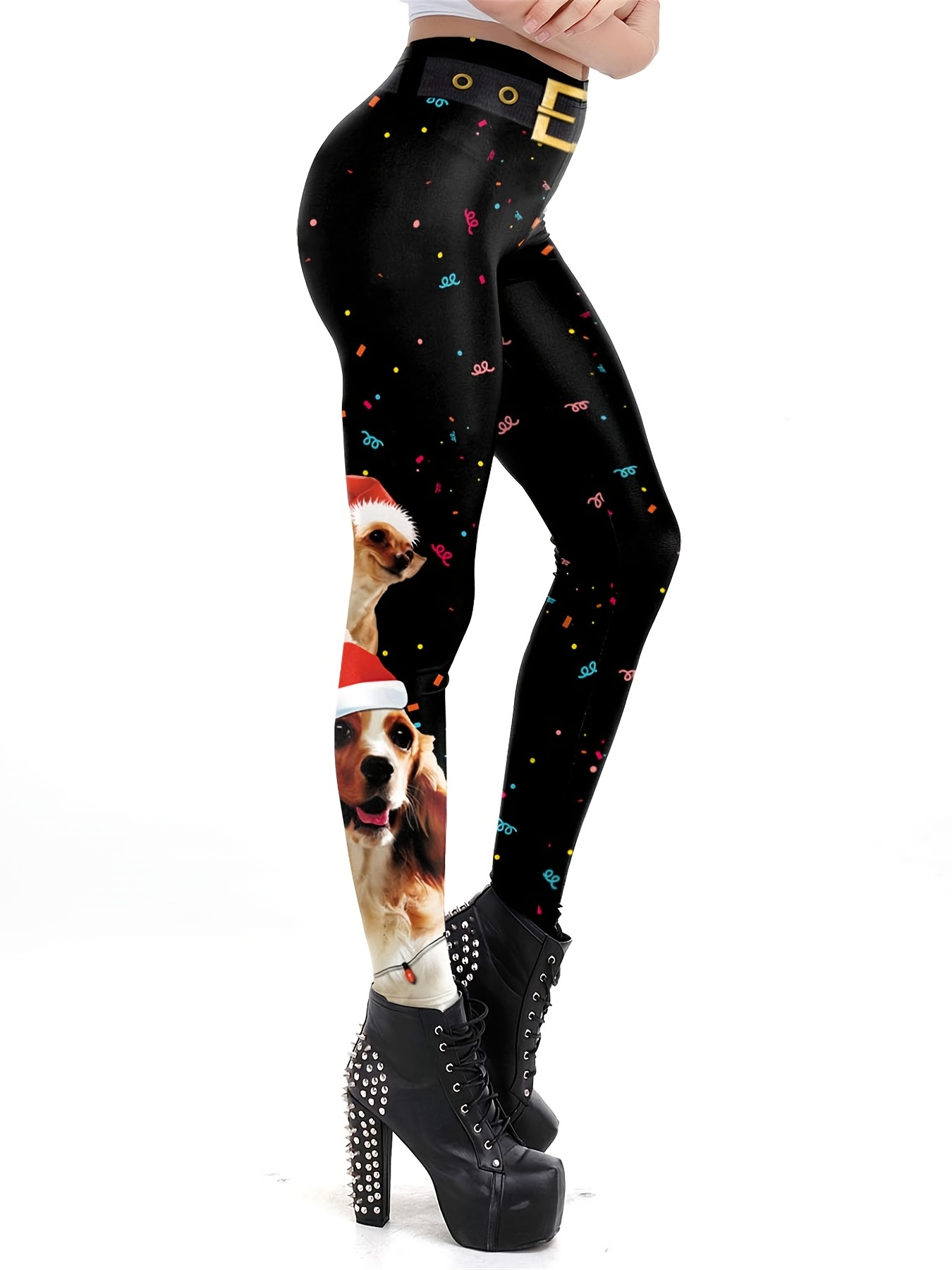 Women's Activewear: Dog Print Christmas Leggings Slim Figure - Temu