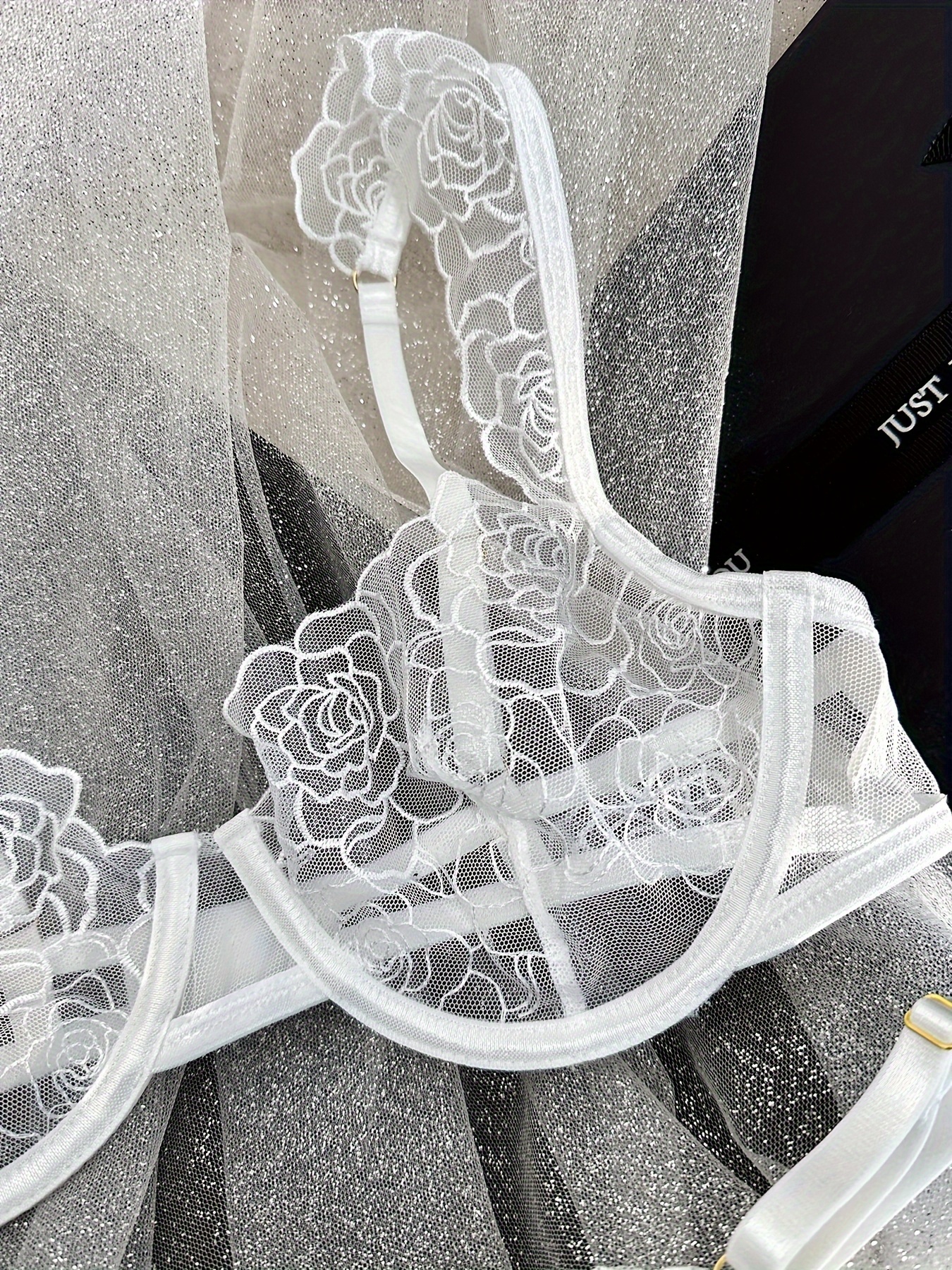 White Floral Lace Trim Detail Lingerie Set - Jetty Textile