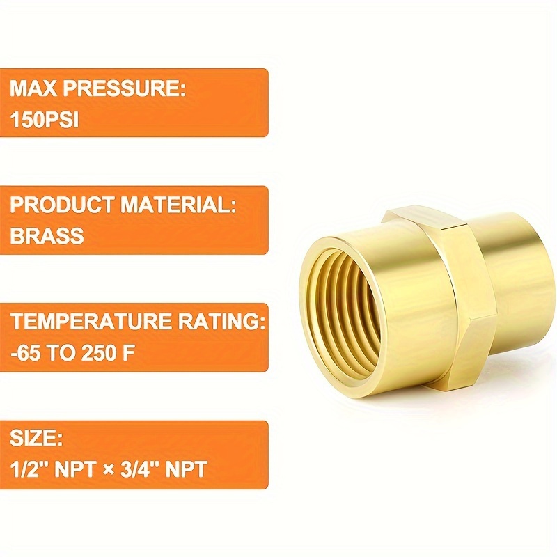 Brass Coupling Brass Pipe Fitting Brass Reducer Coupling 1/2 inch Female x  3/4 inch Female