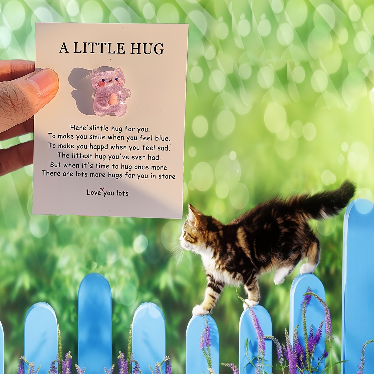 Cute Kitten Cat Hug Greeting Card, Cute Resin Animal Pocket Hug