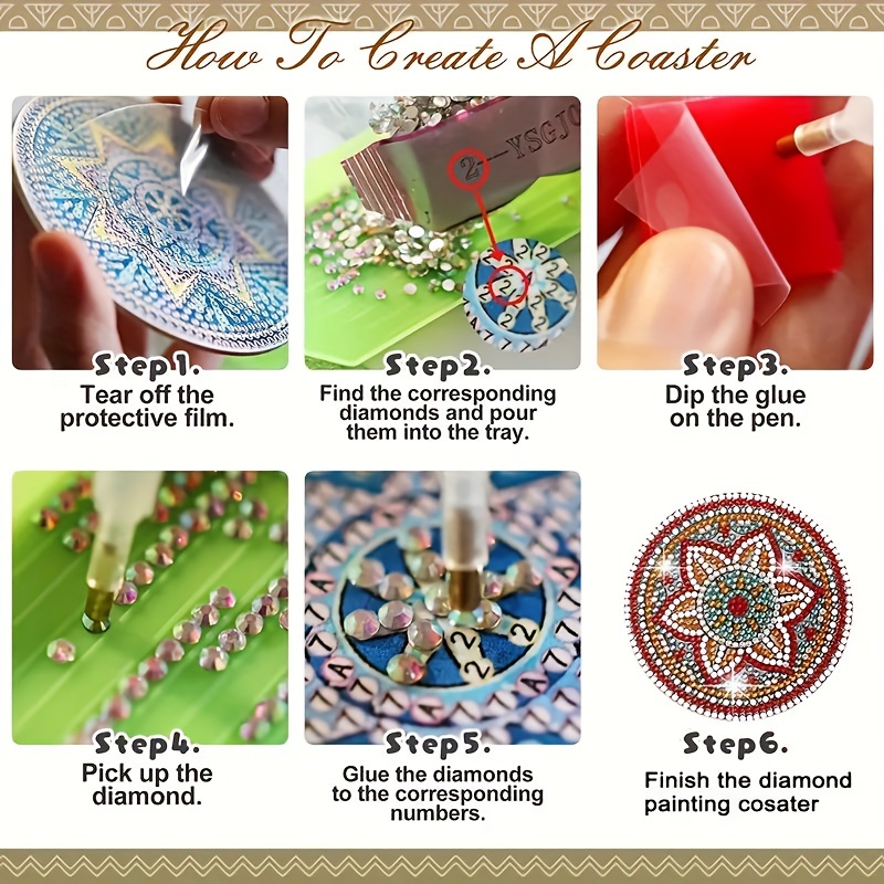 6pcs Diamond Painting Coasters Kit DIY Diamond Dot Art Coasters Waterproof