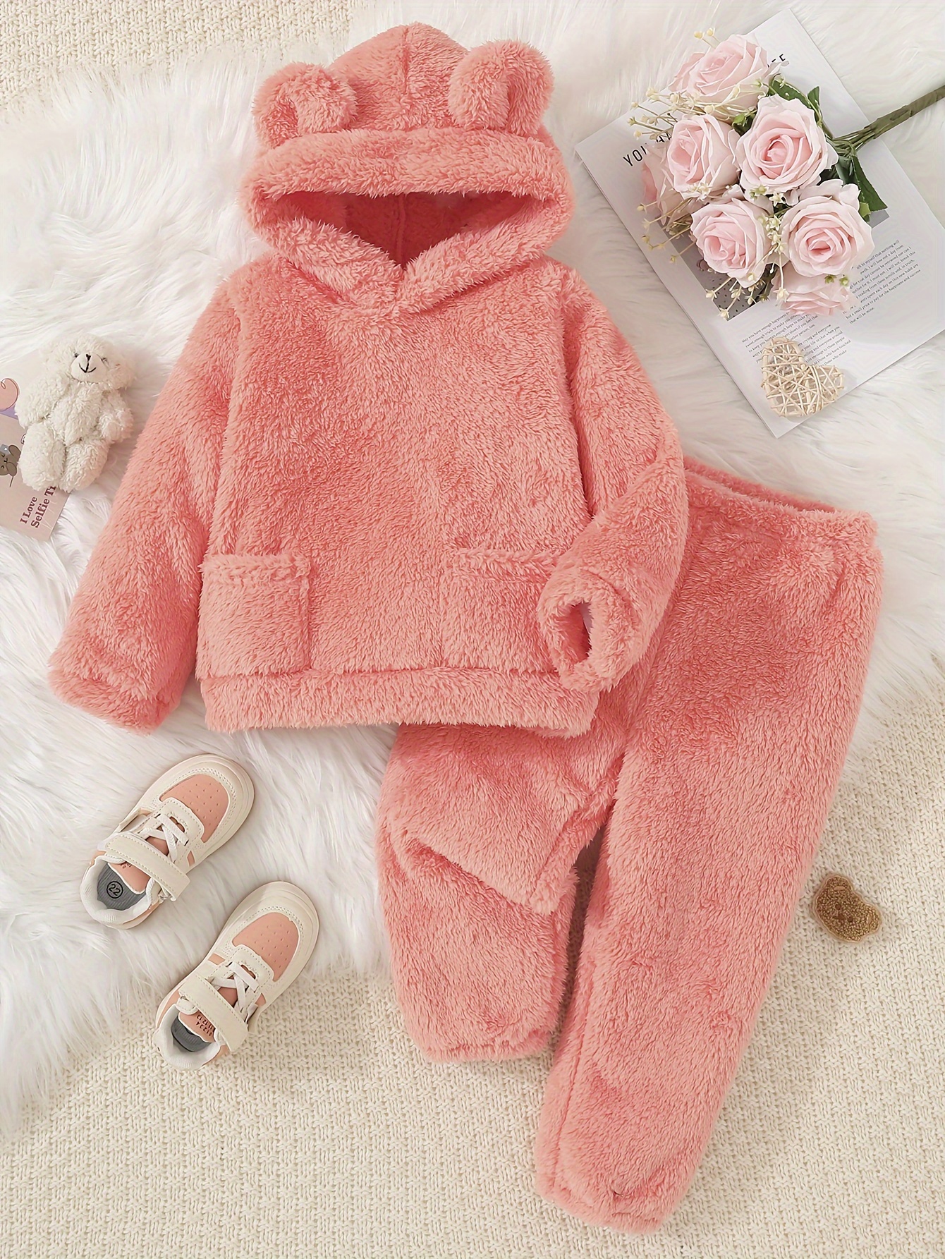 Girls Comfy Outfit Elegant Ribbed Knit Hooded Top Loose Fit - Temu