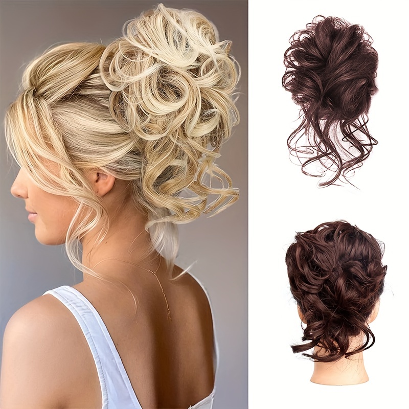 Curly Synthetic Messy Chignon Brown Donut Hair Bun