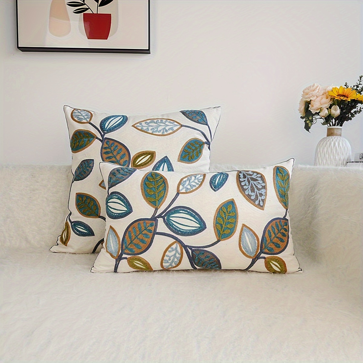 Leaf Embroidery Cushion Throw Pillow Cover Sofa Bedroom Home - Temu