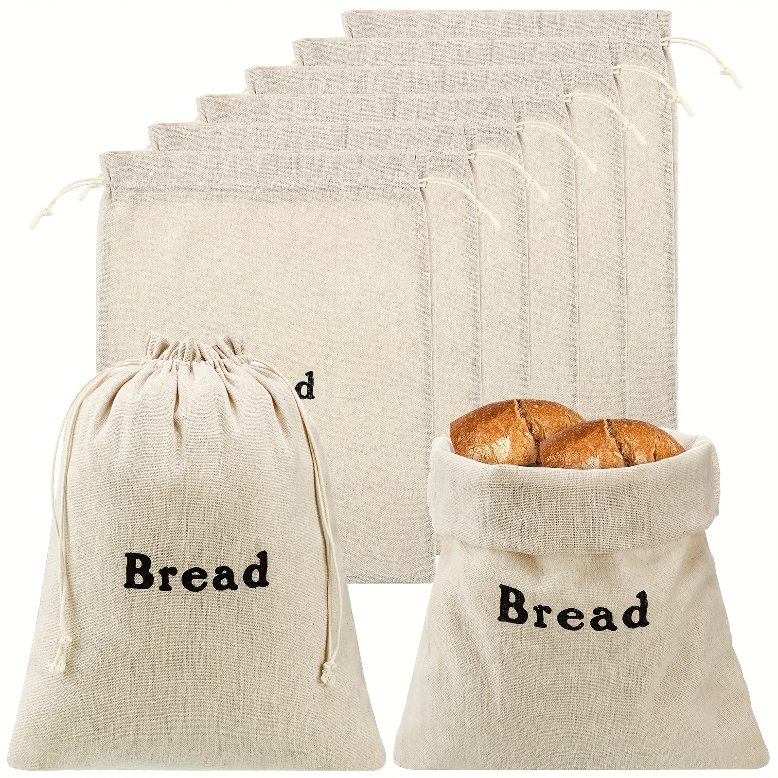 1 Pc Linen Bread Bag Baguette Reusable Drawstring Storage - Temu