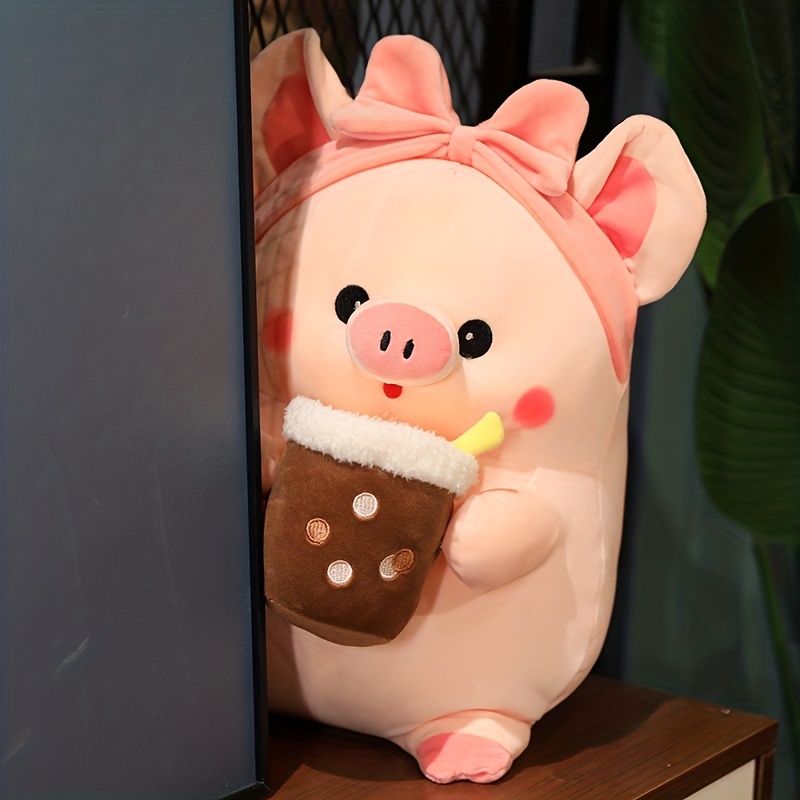 30cm 11 8in cute cartoon pig plush pillow stuffed animals boba milk tea pig plush doll toys thanksgiving halloween christmas birthday gifts for children 2