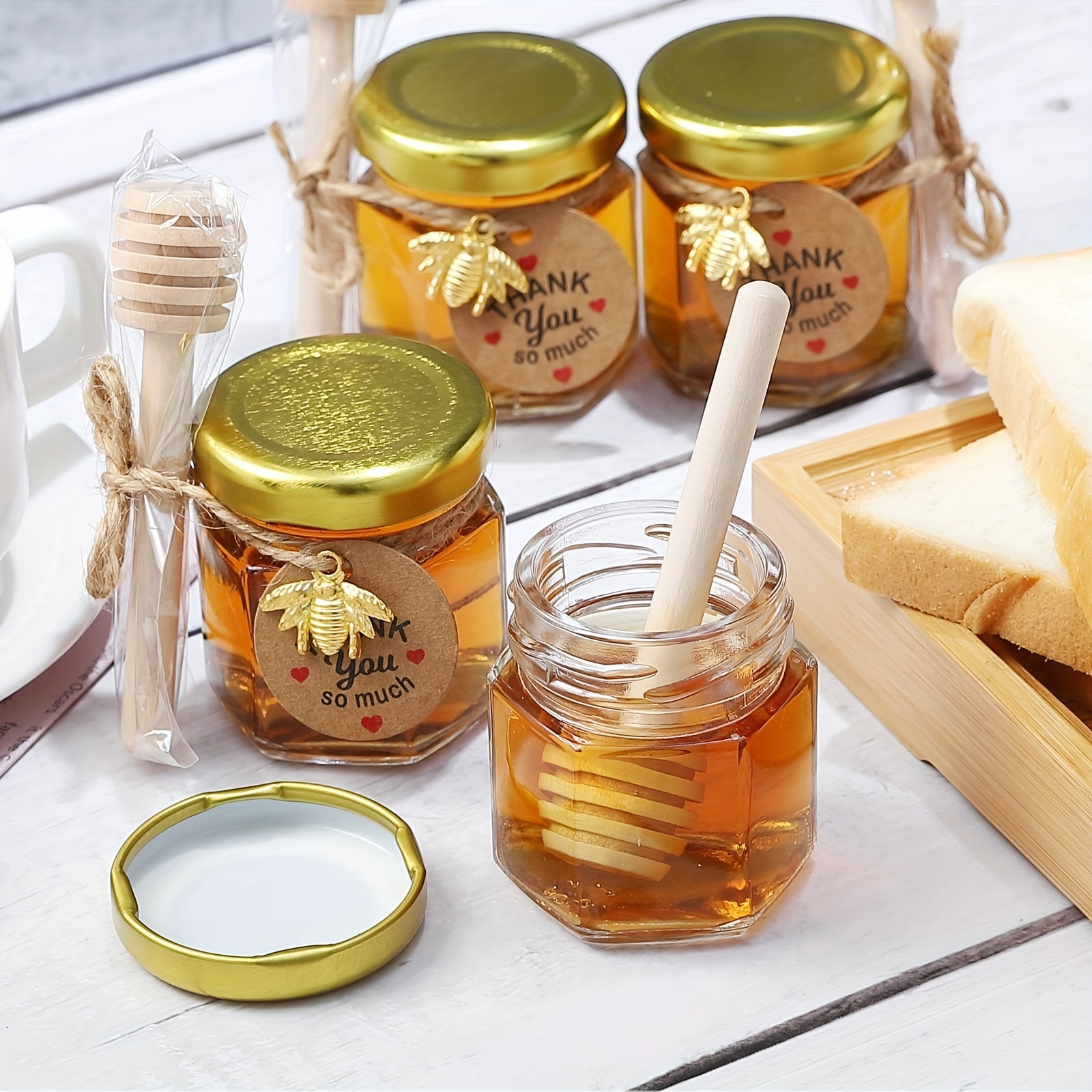 Tebery Paquete de 30 tarros de vidrio hexagonales de 15 onzas con tapas y  etiquetas doradas tarros de miel pequeños tarros de especias para especias  – Yaxa Guatemala