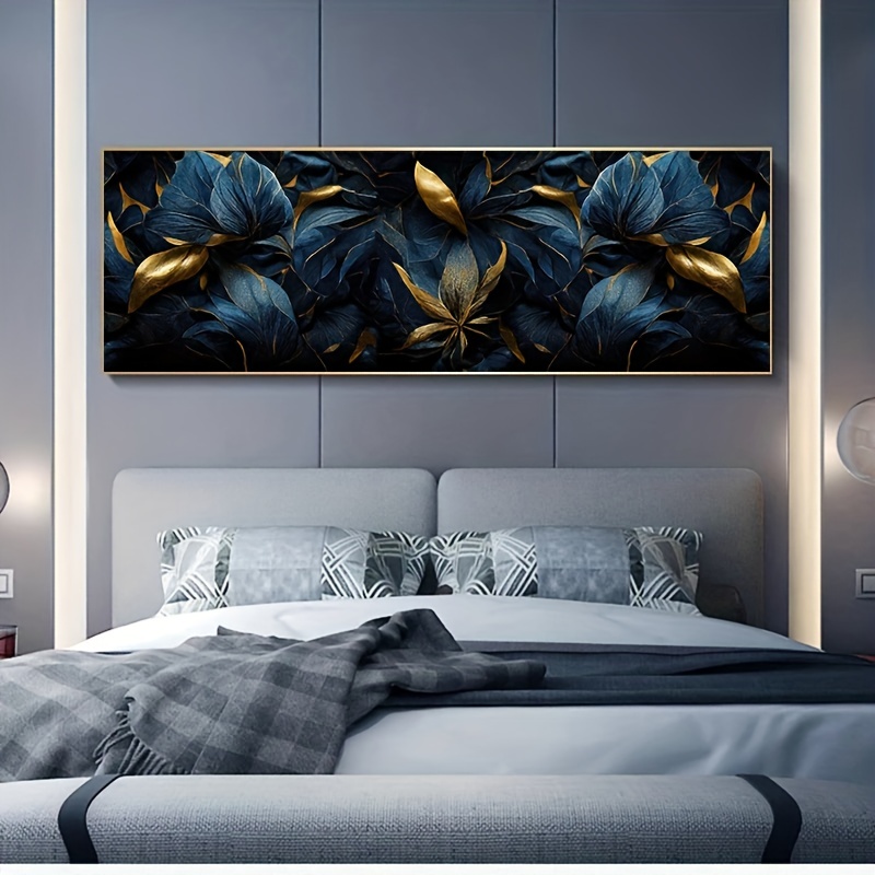 Pyradecor Cuadros modernos de flores parpadeantes azules enmarcadas en  negro, arte de pared, imágenes florales de gracia sobre lienzo, impresiones  de