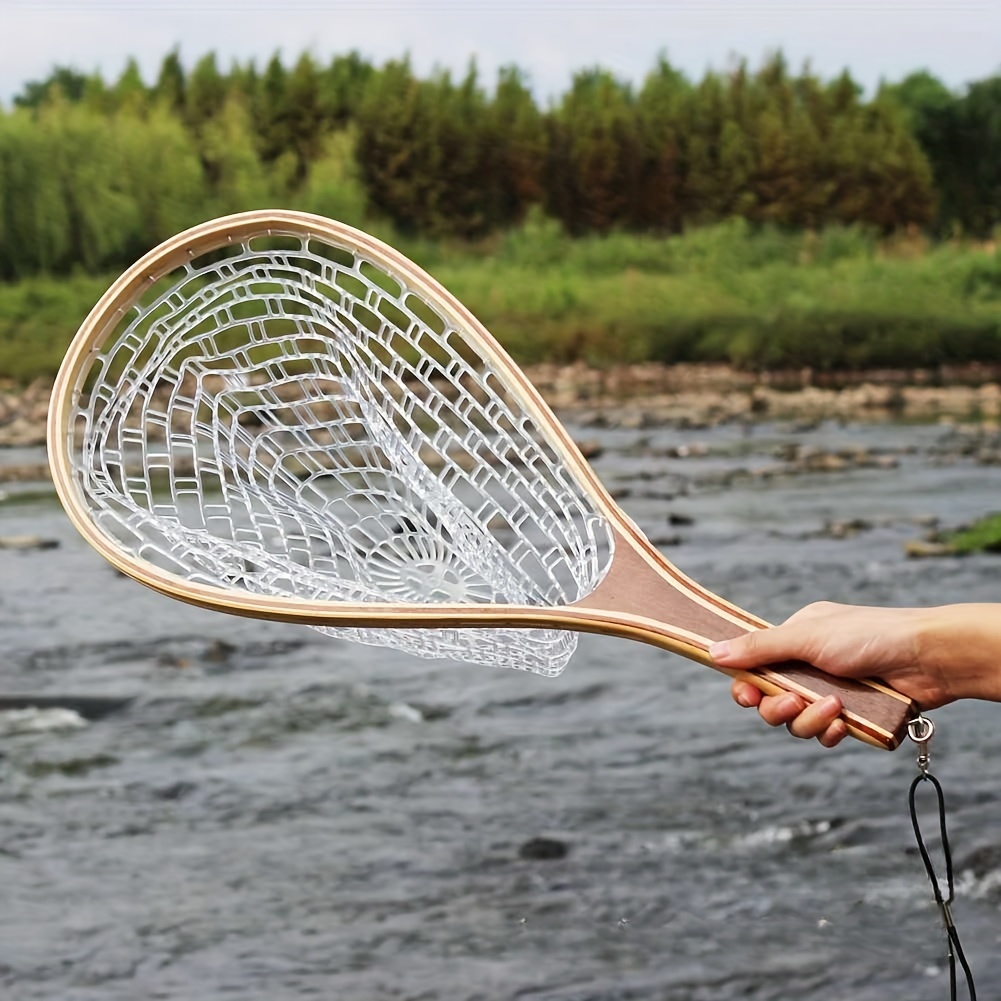 1pc Durable Foldable Fishing Net with Rubber Handle - Safe Fish Catching  and Releasing